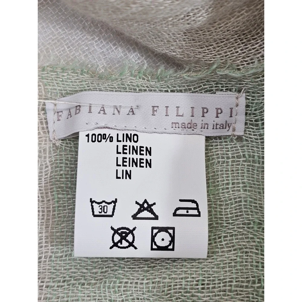 Fabiana Filippi Scarf Stole OS Green Tan Striped 100% Linen Made in Italy 27x80